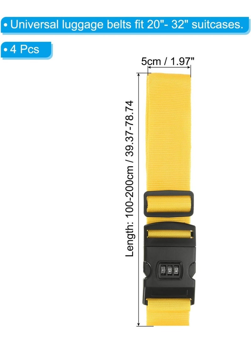 Straps, 4 Pack Suitcase Straps Adjustable Luggage Belts Strap with Combination Lock TSA Approved for Luggage Suitcases Travel, Yellow - Image 3